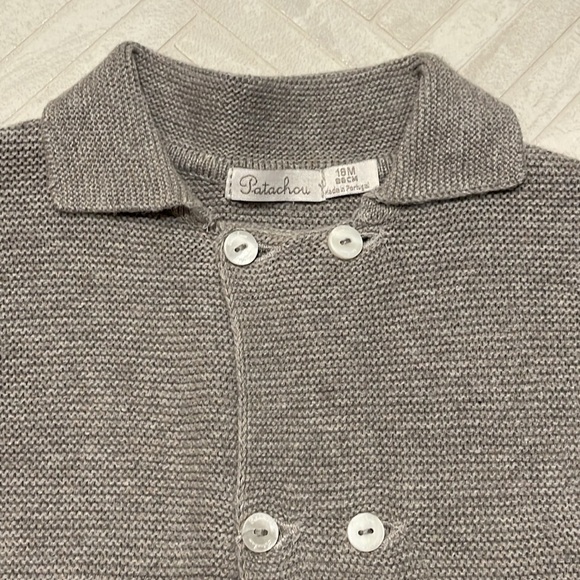 Patachou Gray Knit double button sweater with plaid detailing, 18mo - Picture 2 of 8
